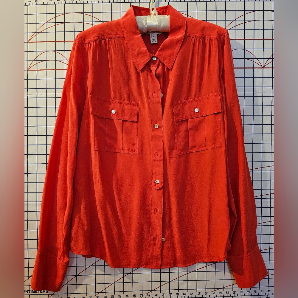 Vibrant Red Orange Button-Up J. Crew Silk Shirt